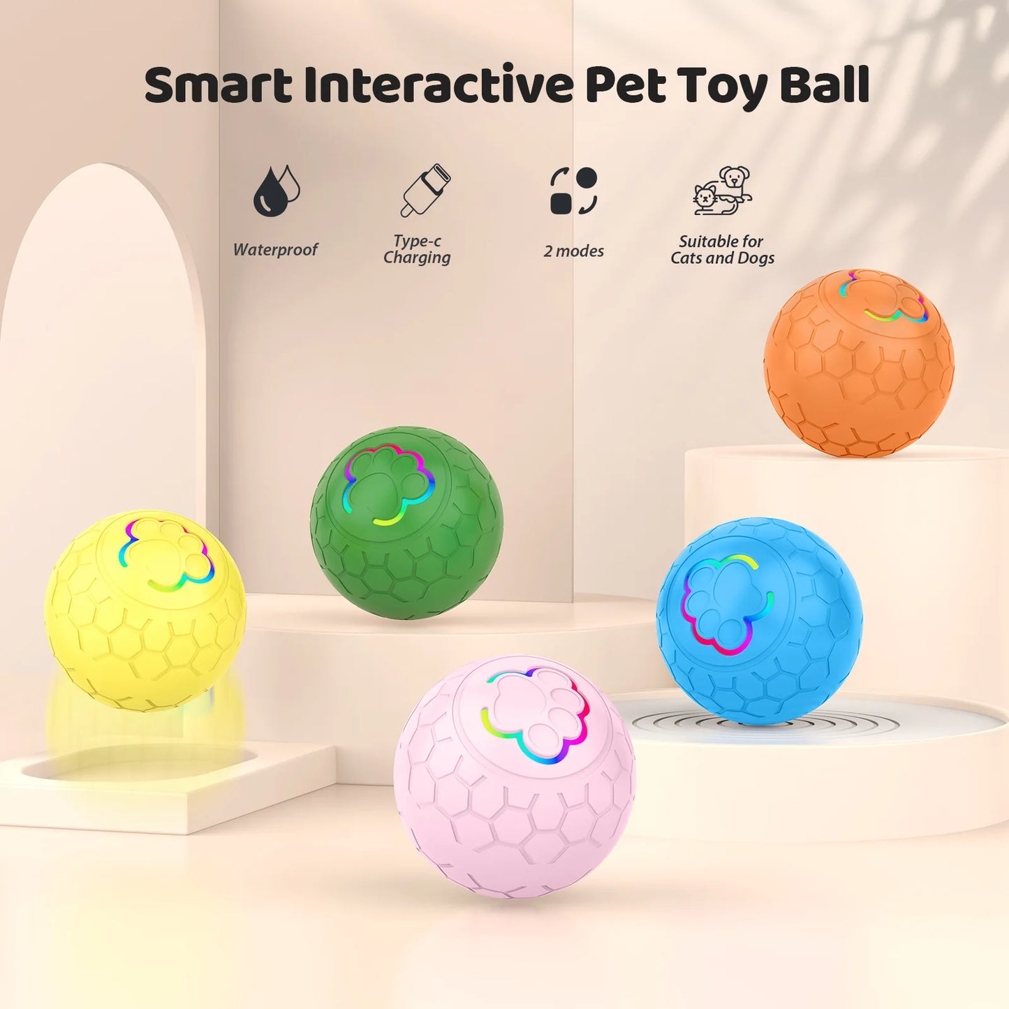 Smart Interactive Dog Toy Ball – USB Rechargeable Automatic Bouncing LED Pet Toy for Dogs & Cats