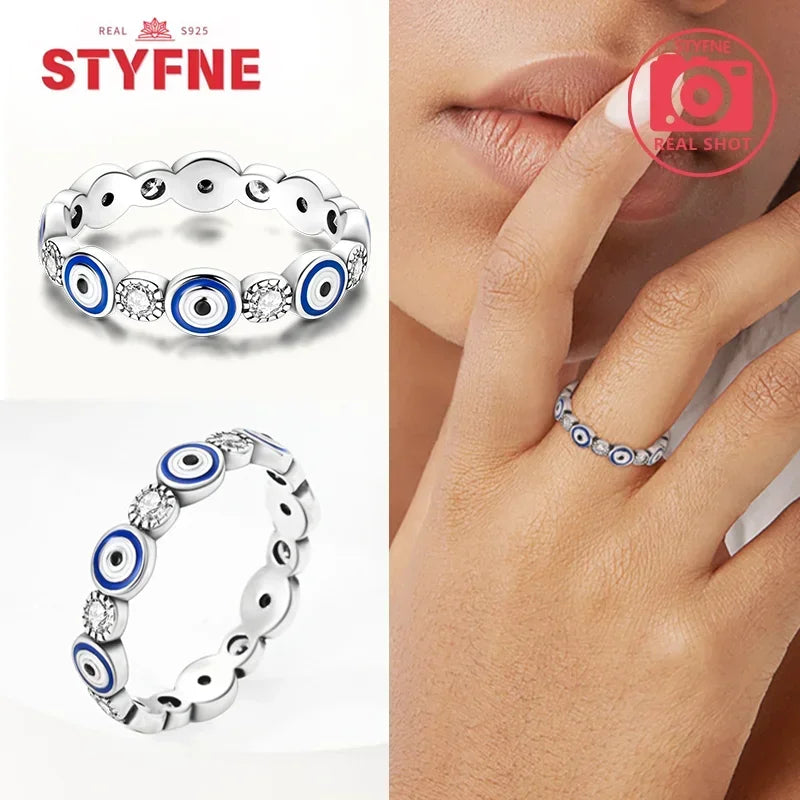 925 Sterling Silver Blue Evil Eyes Ring Original Design Zircon Finger Lucky Sign Rings for Women High Quality Fine Jewelry Gift