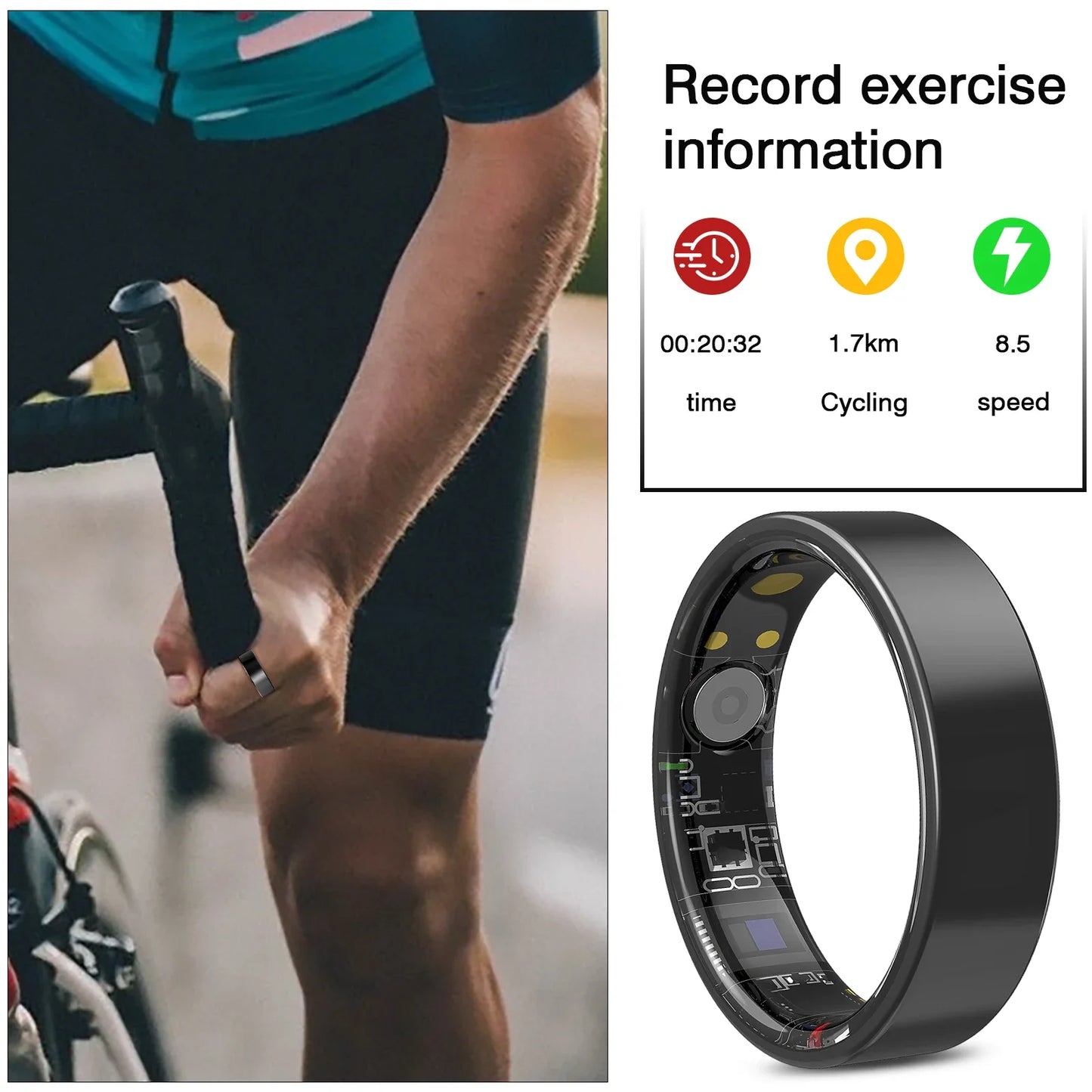 Smart Ring with Integrated Touch Display | Stainless Steel Multi-Sport & Health Tracker