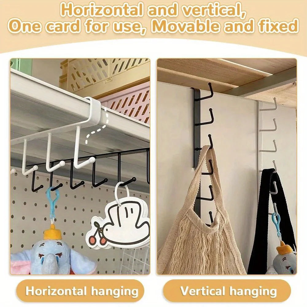Under Cabinet Kitchen Storage Rack 6 Hooks Mug Cup Holder Hanging Organizer