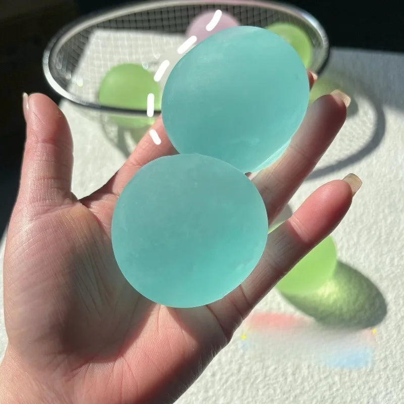Squishy Blue Maltose Fidget Toy, Soft Pink Mochi Sensory Squeeze, Coconut Oil Ball Slow-Rebound Decompression Toy Xmas Gift