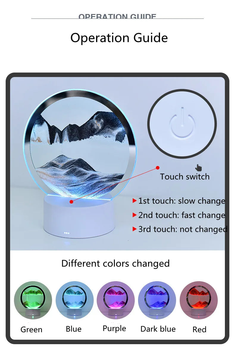 3D Quicksand Table Lamp – Hourglass Sand Art Mood Light