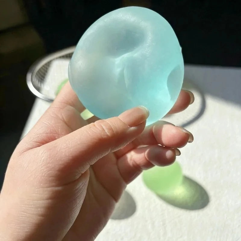 Squishy Blue Maltose Fidget Toy, Soft Pink Mochi Sensory Squeeze, Coconut Oil Ball Slow-Rebound Decompression Toy Xmas Gift