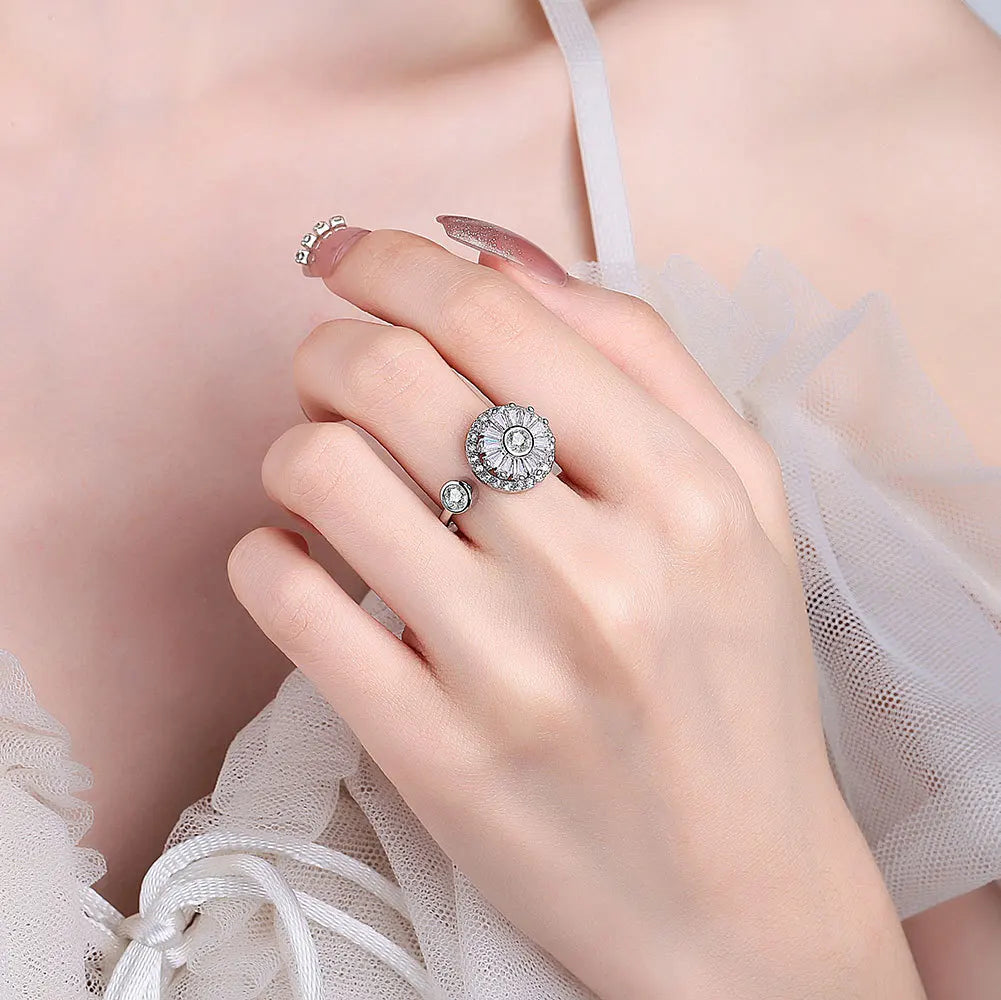 925 Sterling Silver Rotatable Sunflower Ring