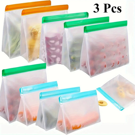 3-Pack Reusable Silicone Food Pouches | Leakproof Freezer & Storage Bags