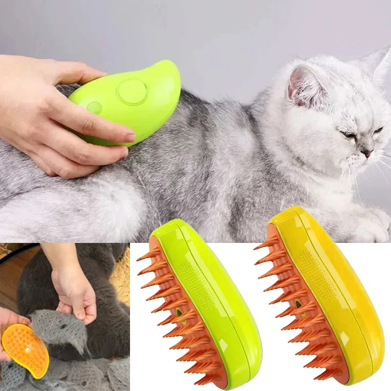 Electric Pet Steamer Brush 3-in-1 Cat Dog Hair Grooming Comb Massage Spray