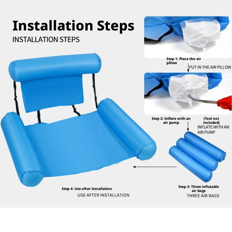 Inflatable Pool Float Hammock - Foldable Water Mattress Lounge Chair for Beach
