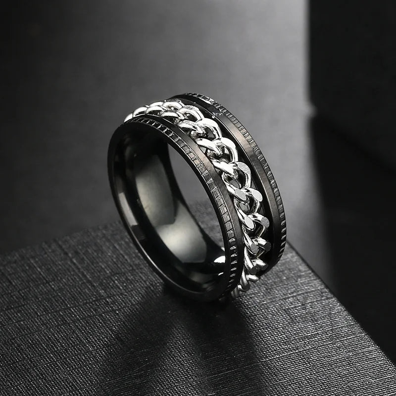 Anxiety Fidget Rings For Men Spining Titanium Stainless Steel Colorfully Spinner Rotatable Chain Jewelry Rotating Rings Men Gift