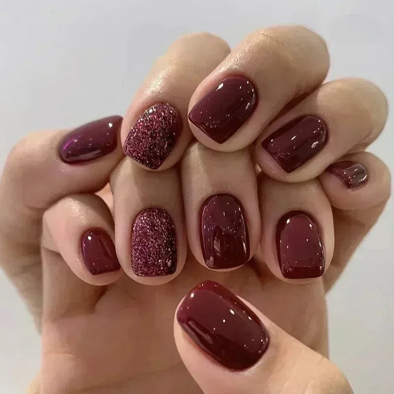 24Pcs Press on Fake Nails Short Square Black Starlit Sky Full Cover Tips