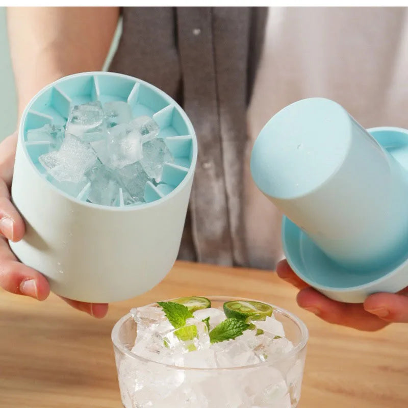 Silicone Round Ice Cube Mold Bucket Refrigerator Freeze Storage Maker Cups