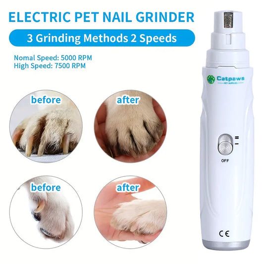 Electric Pet Nail Grinder & Trimmer – USB Rechargeable Quiet 2-Speed Dog & Cat Nail Care Tool