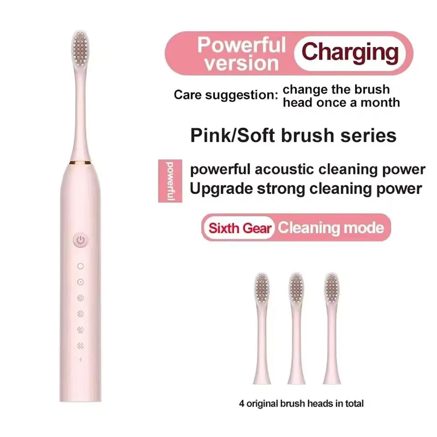 Electric Ultrasonic Toothbrush – 6 Speed USB Rechargeable Waterproof Tooth Cleaner (Couple Set)