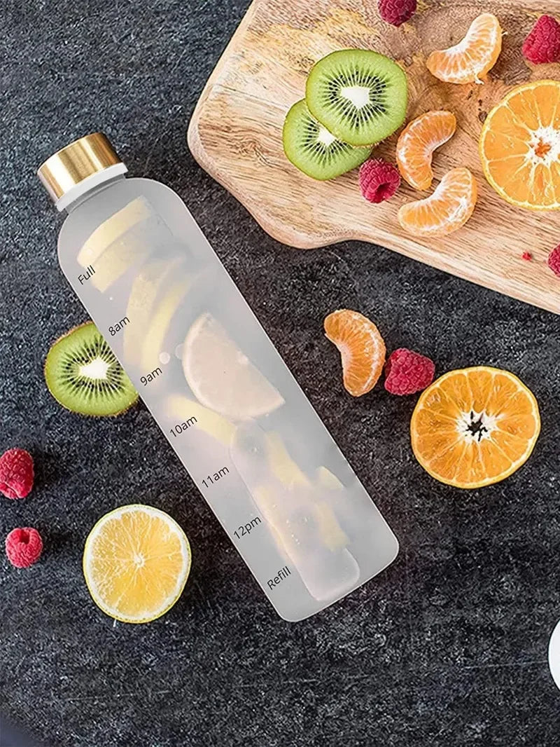 1-Liter Motivational Water Bottle | Sports Bottle with Time Markers & Stickers