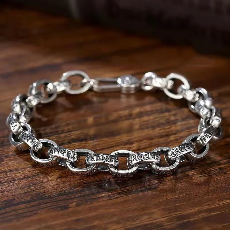 2023 Factory Price High Quality S925 Sterling Silver New Six-Character Mantra Bracelet Men Women Retro Trend Jewelry Gift