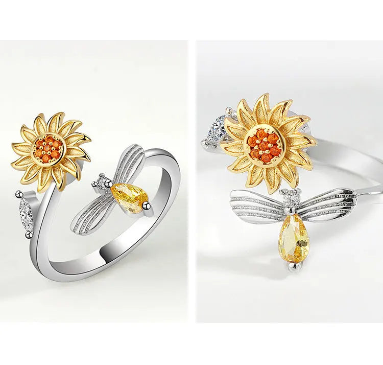 925 Sterling Silver Rotatable Sunflower Ring