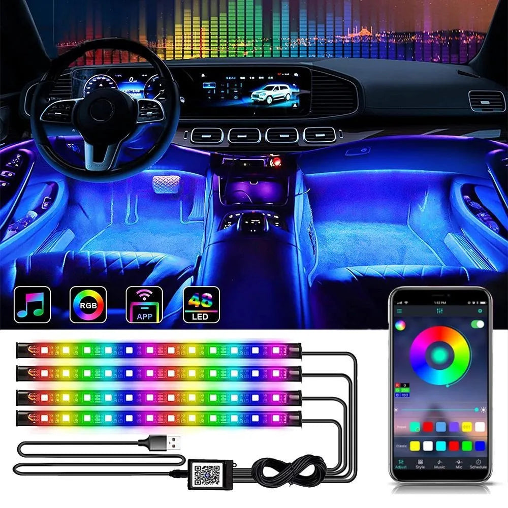 RGB Automotive Atmosphere Lamp | LED Interior Light Strip with Remote & Voice Control