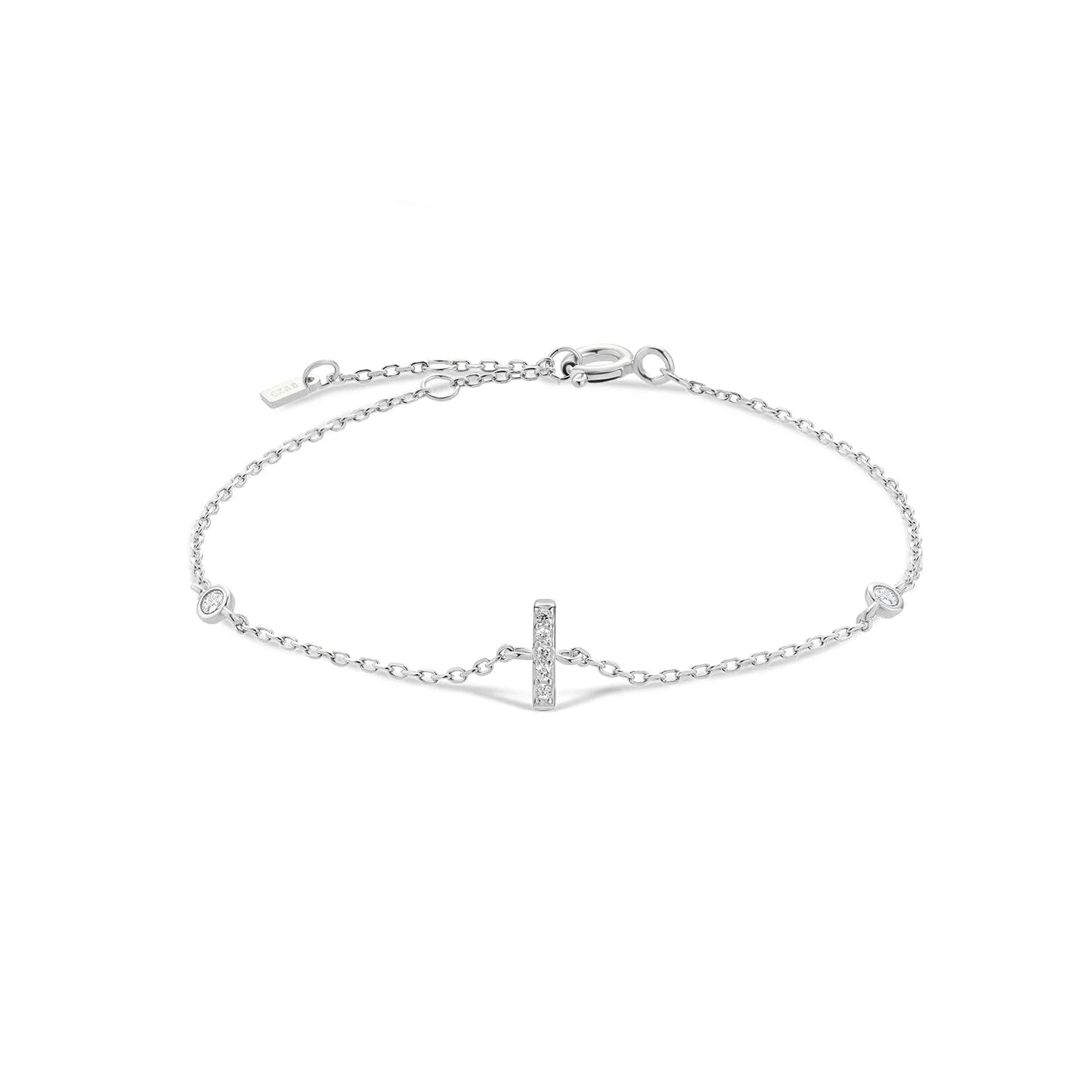 925 Sterling Silver Initial Letter Bracelet Gold CZ Zircon Alphabet Monogram