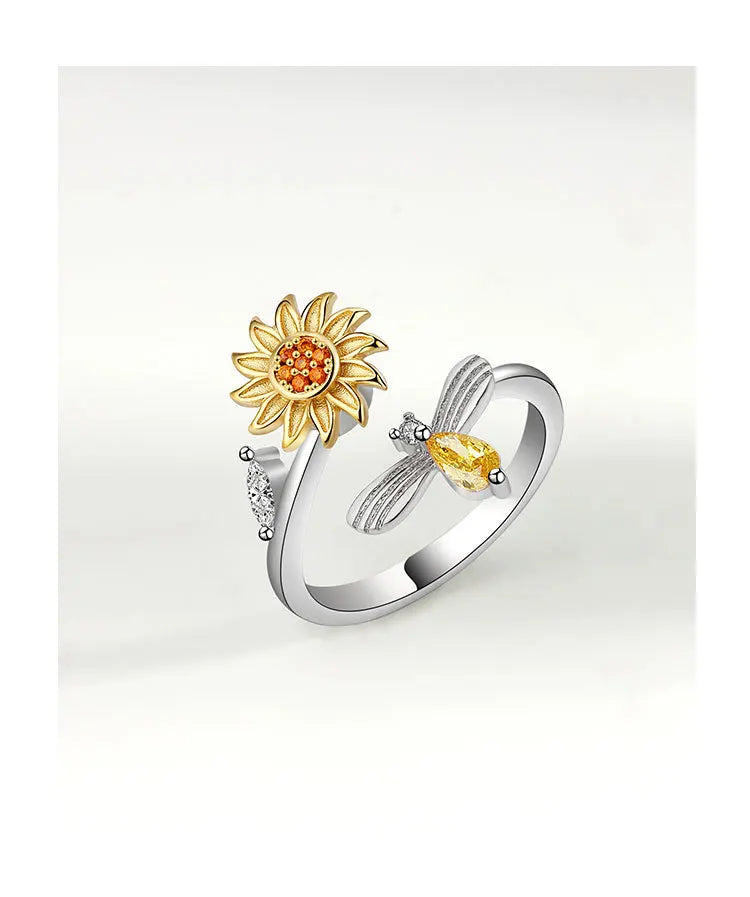 925 Sterling Silver Rotatable Sunflower Ring