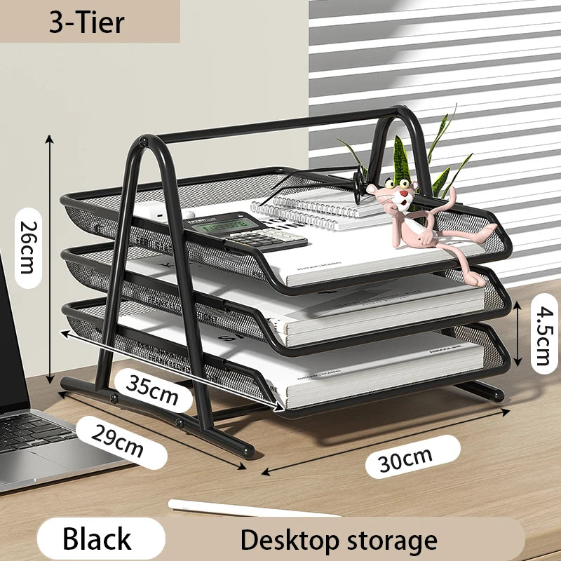 Mesh Paper Organizer Office Desk File Storage Trays Desktop Accessories Holder