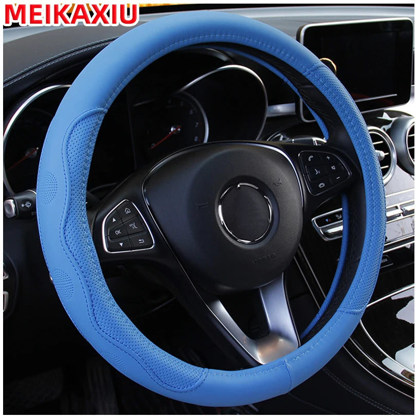 PU Leather Embossed Steering Wheel Cover 14.5–15 Inch