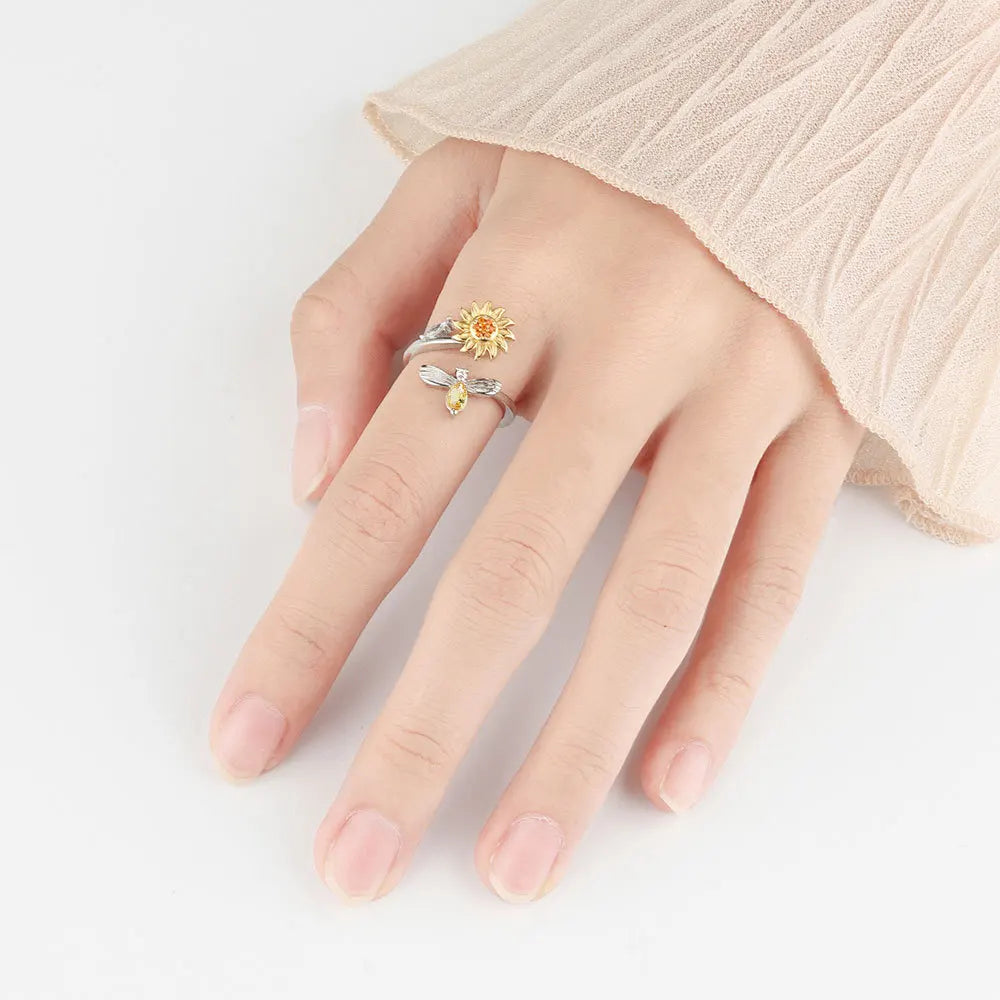 925 Sterling Silver Rotatable Sunflower Ring
