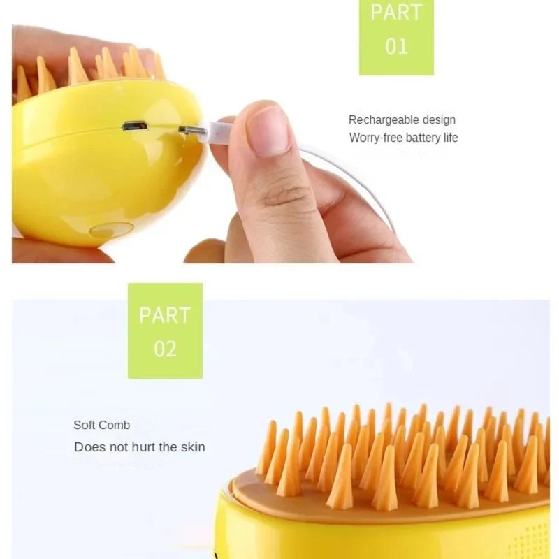 Electric Pet Steamer Brush 3-in-1 Cat Dog Hair Grooming Comb Massage Spray