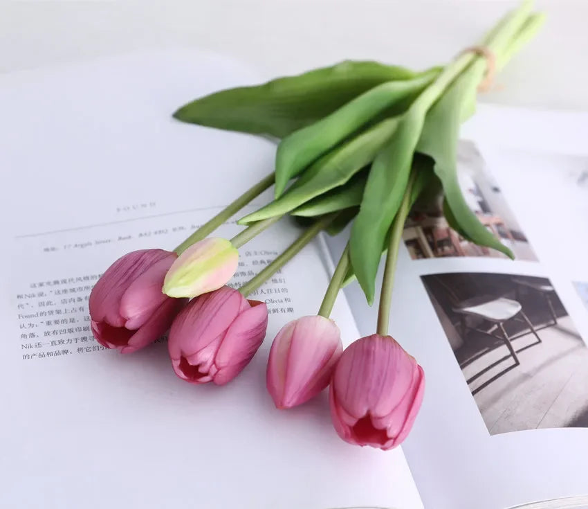 Real Touch Artificial Tulips Fake Flower Bouquet Home Wedding Table Decoration