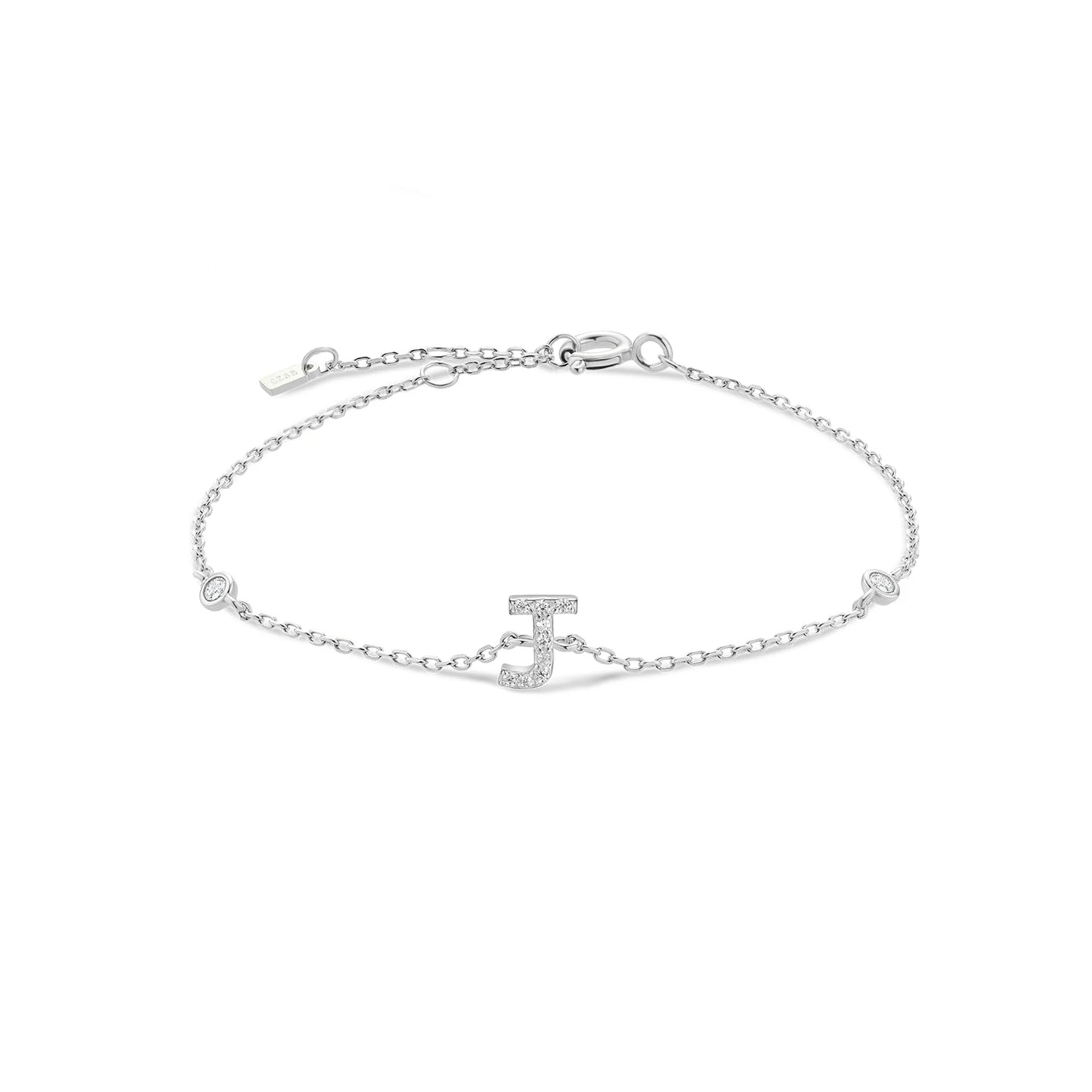 925 Sterling Silver Initial Letter Bracelet Gold CZ Zircon Alphabet Monogram