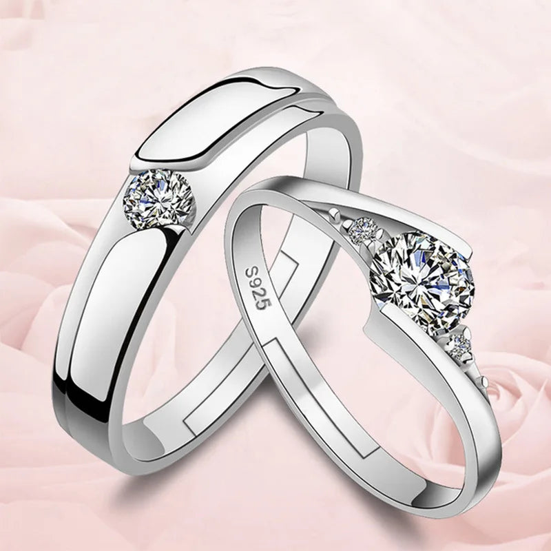 2Pcs 925 Sterling Silver Couples Ring Sets Light Polishing Simple Ring for Woman Man Classic Wedding Fine Jewelry Circle
