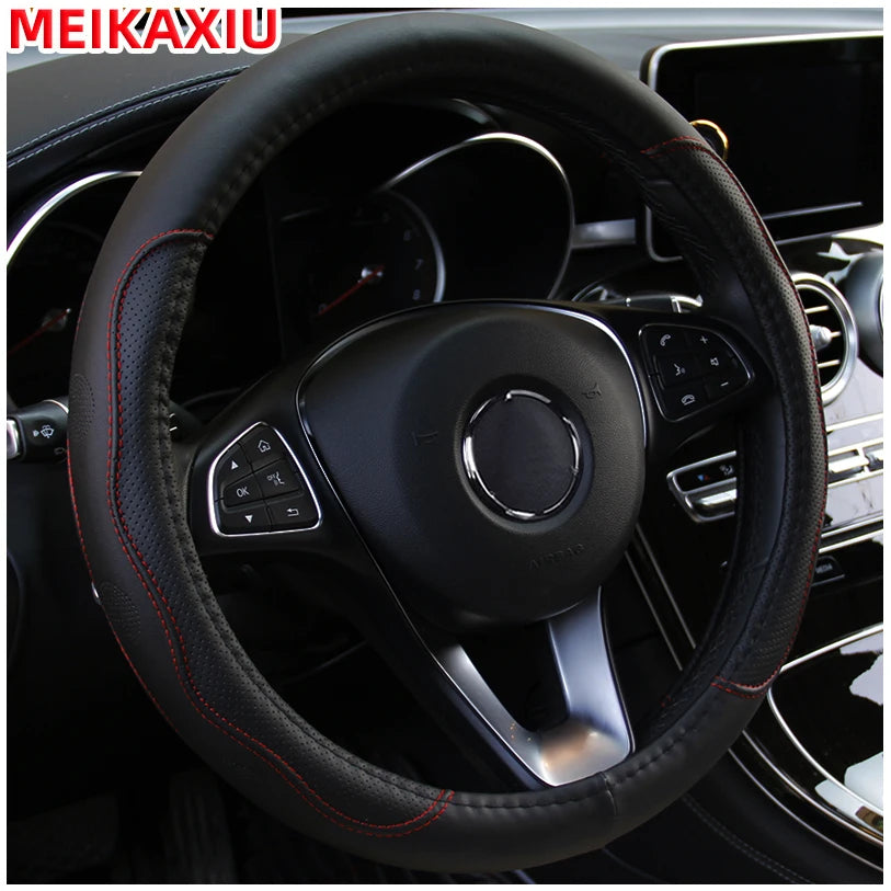 PU Leather Embossed Steering Wheel Cover 14.5–15 Inch