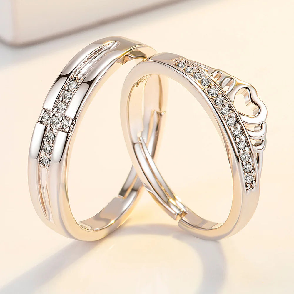 2Pcs 925 Sterling Silver Couples Ring Sets Light Polishing Simple Ring for Woman Man Classic Wedding Fine Jewelry Circle