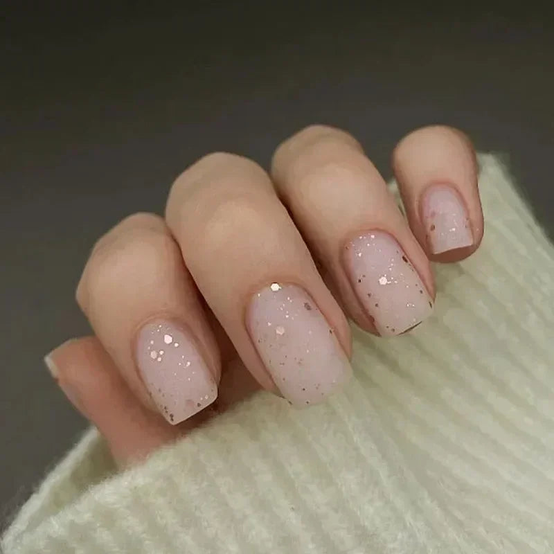 24Pcs Press on Fake Nails Short Square Black Starlit Sky Full Cover Tips