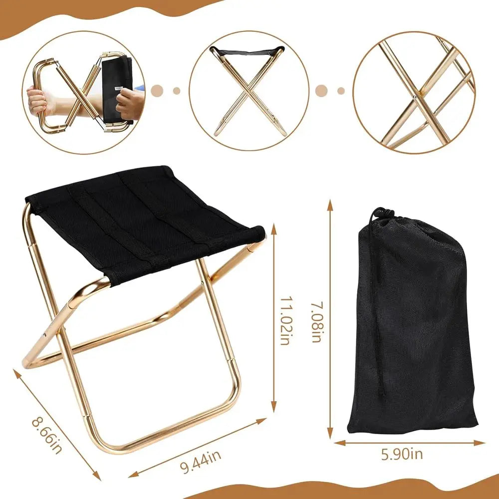 Lightweight Portable Folding Stool for Camping, Outdoors, Gardening, and Beach with Carry Bag - Gold and Black Canvas