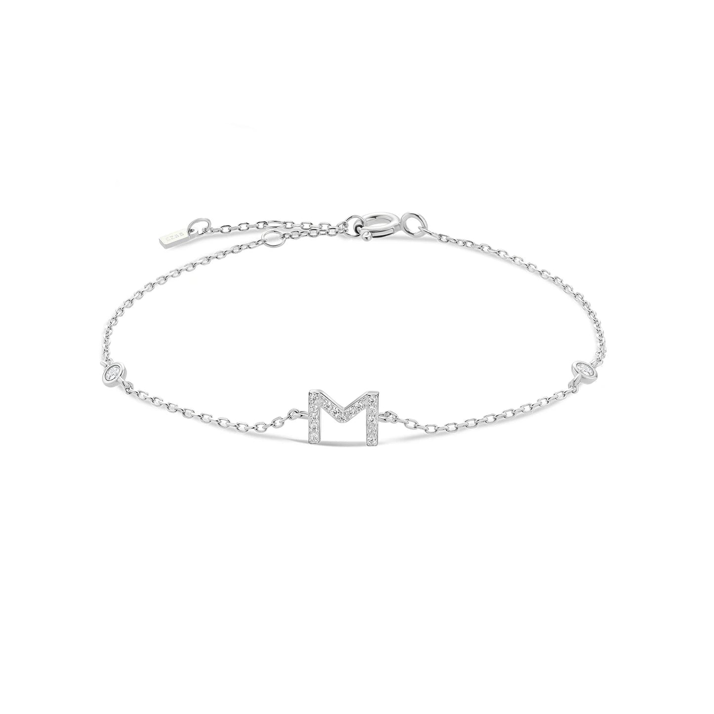 925 Sterling Silver Initial Letter Bracelet Gold CZ Zircon Alphabet Monogram
