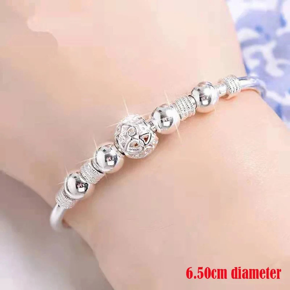 925 Sterling Silver Exquisite Beaded Bangle for Women, Stylish and Elegant Adjustable Bangle, Party Gift Accessory Jewelry