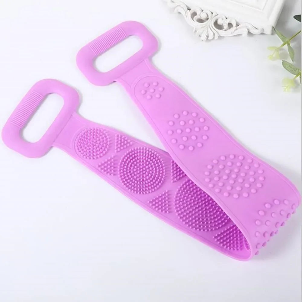 Silicone Bath Body Scrubber Exfoliating Shower Brush Back Massage Washer Strap