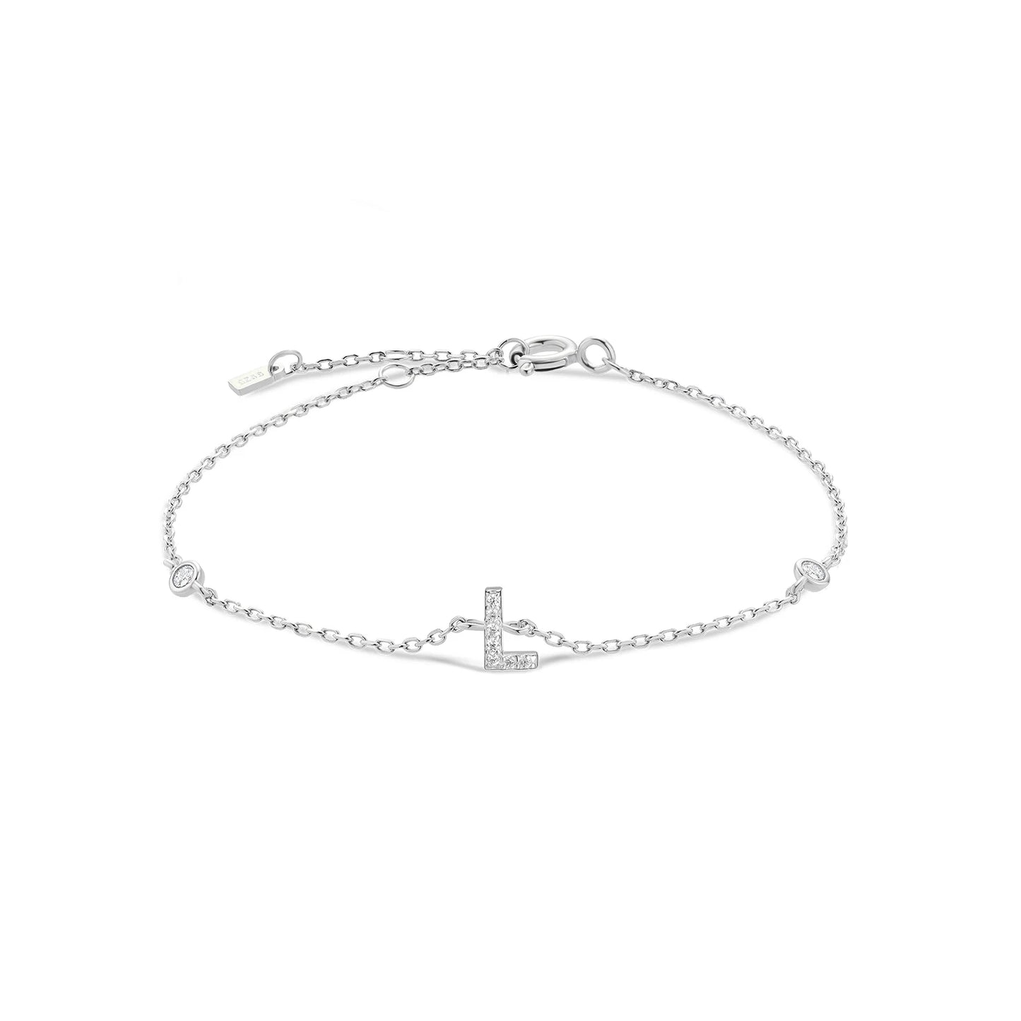 925 Sterling Silver Initial Letter Bracelet Gold CZ Zircon Alphabet Monogram