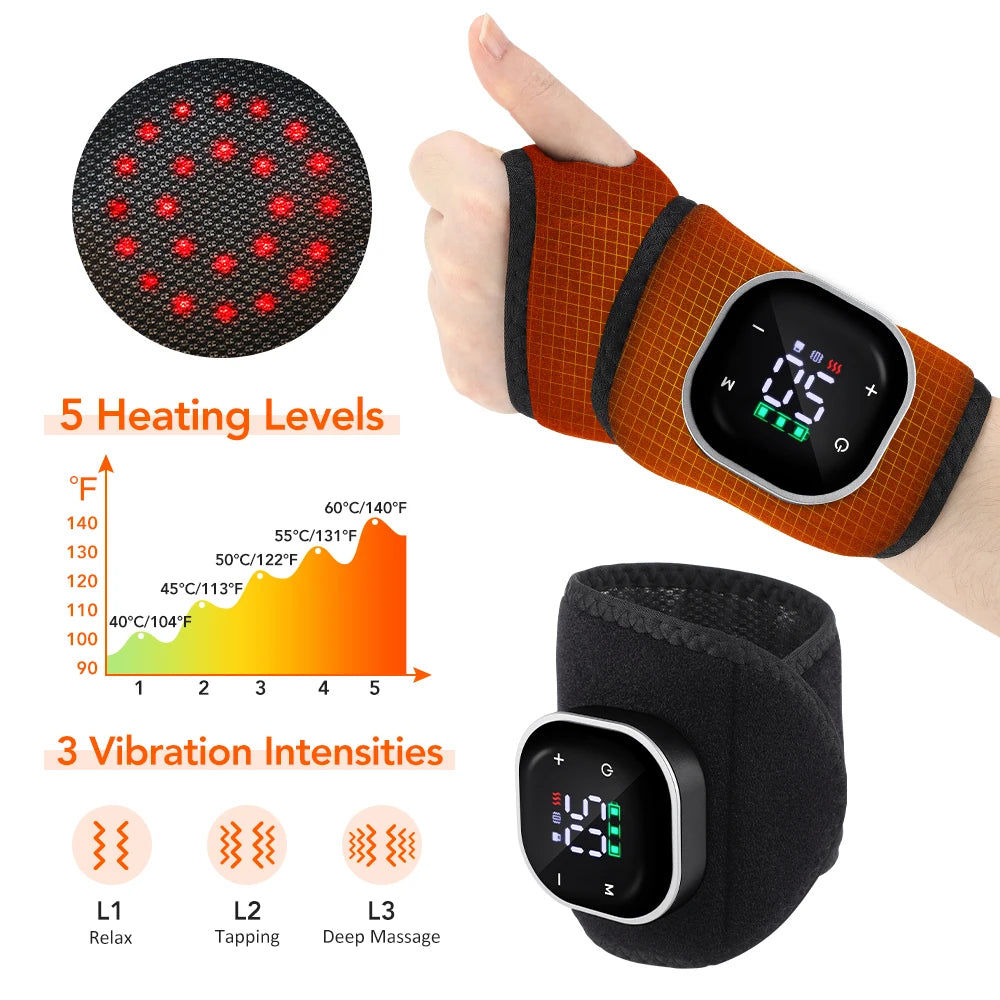 Red Light Therapy Wrist Massager Electric Infrared Heating Pad Vibration Wrap