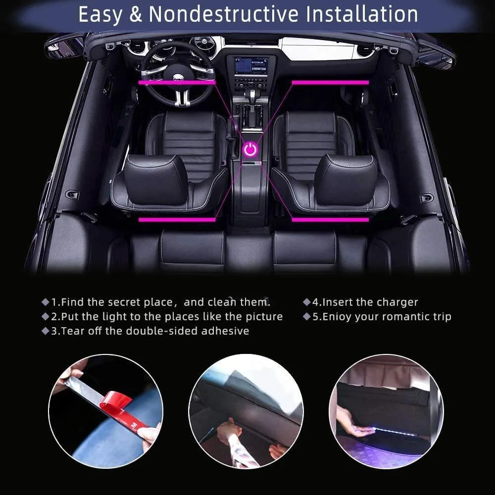 RGB Automotive Atmosphere Lamp | LED Interior Light Strip with Remote & Voice Control