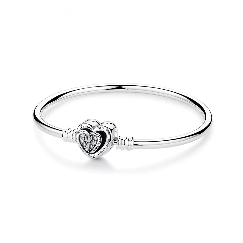 Original 925 Sterling Silver Bracelets Bangles Love Heart Clip Charms Beads Snake Chains For Women Rose Gold DIY Luxury Jewelry