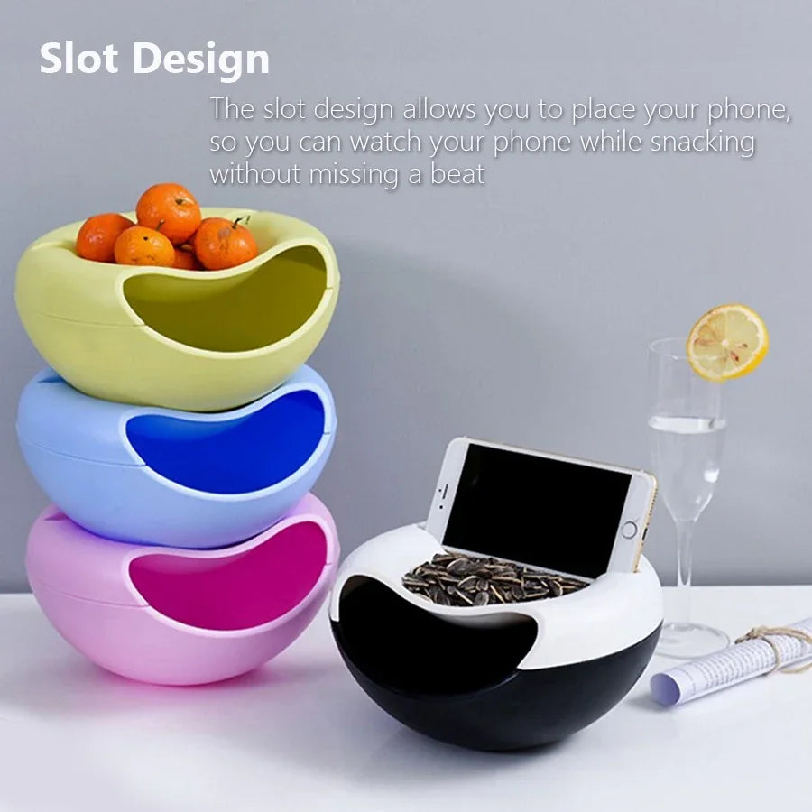 Creative Bowl Double Layer Dry Fruit Containers Snacks Seeds Storage Box Garbage Holder Plate Dish Organizer with Phone Holde