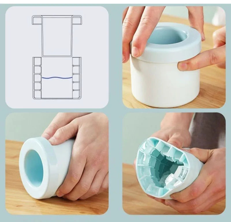 Silicone Round Ice Cube Mold Bucket Refrigerator Freeze Storage Maker Cups
