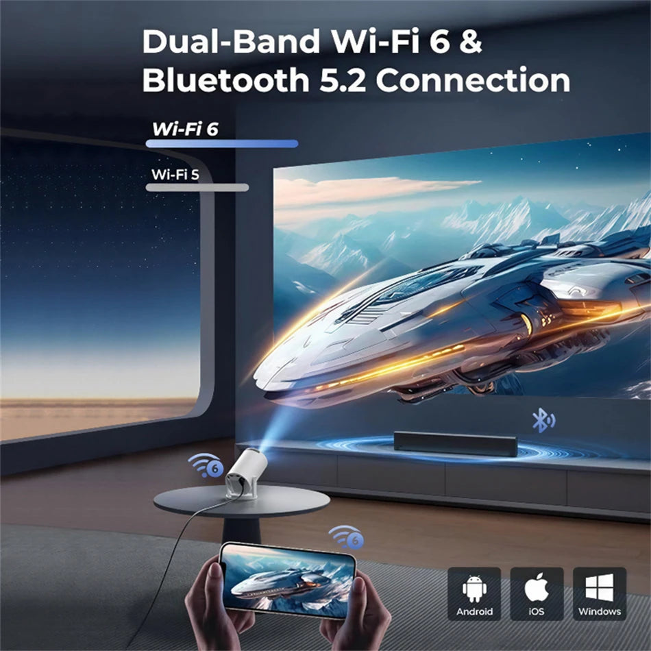 HY300 4K Mini Projector – Android 11 WiFi6 Portable Cinema