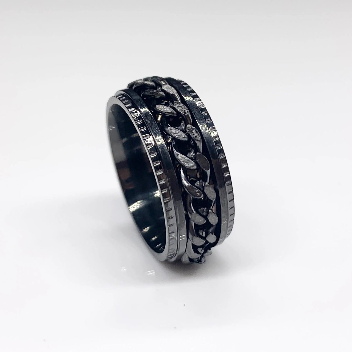 Anxiety Fidget Rings For Men Spining Titanium Stainless Steel Colorfully Spinner Rotatable Chain Jewelry Rotating Rings Men Gift