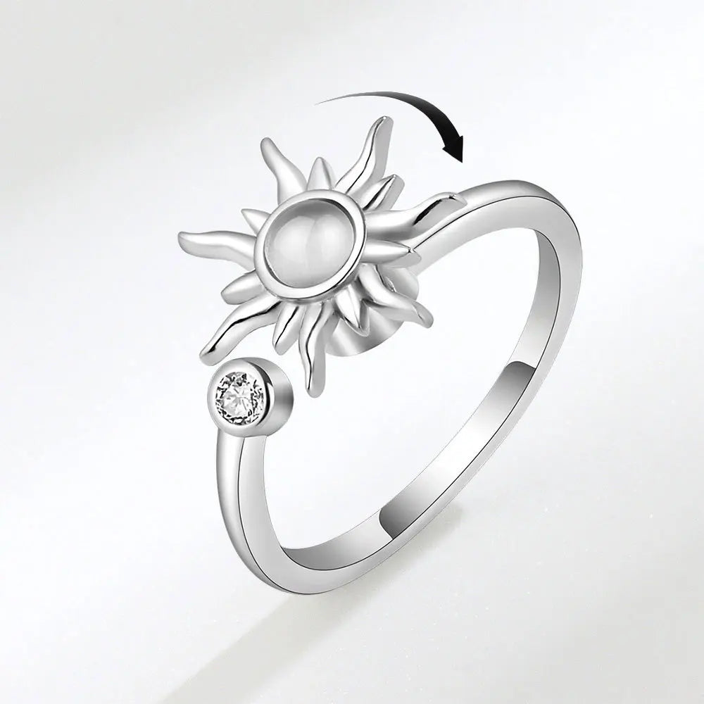 925 Sterling Silver Rotatable Sunflower Ring