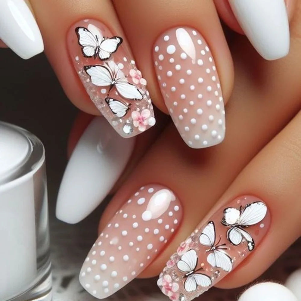 24pcs Simple French Press on Nails Tips Love Stripe Design Short Square False Nails Woman Acrylic Full Cover Nail Art Fake Nail