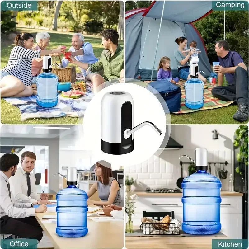 USB Rechargeable Electric Water Bottle Pump Automatic Drinking Water Dispenser with Power Switch Portable for Camping