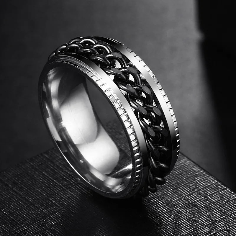 Anxiety Fidget Rings For Men Spining Titanium Stainless Steel Colorfully Spinner Rotatable Chain Jewelry Rotating Rings Men Gift