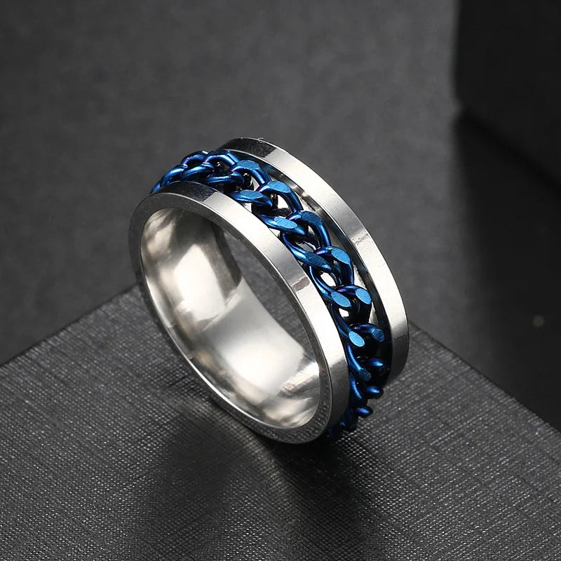 Anxiety Fidget Rings For Men Spining Titanium Stainless Steel Colorfully Spinner Rotatable Chain Jewelry Rotating Rings Men Gift
