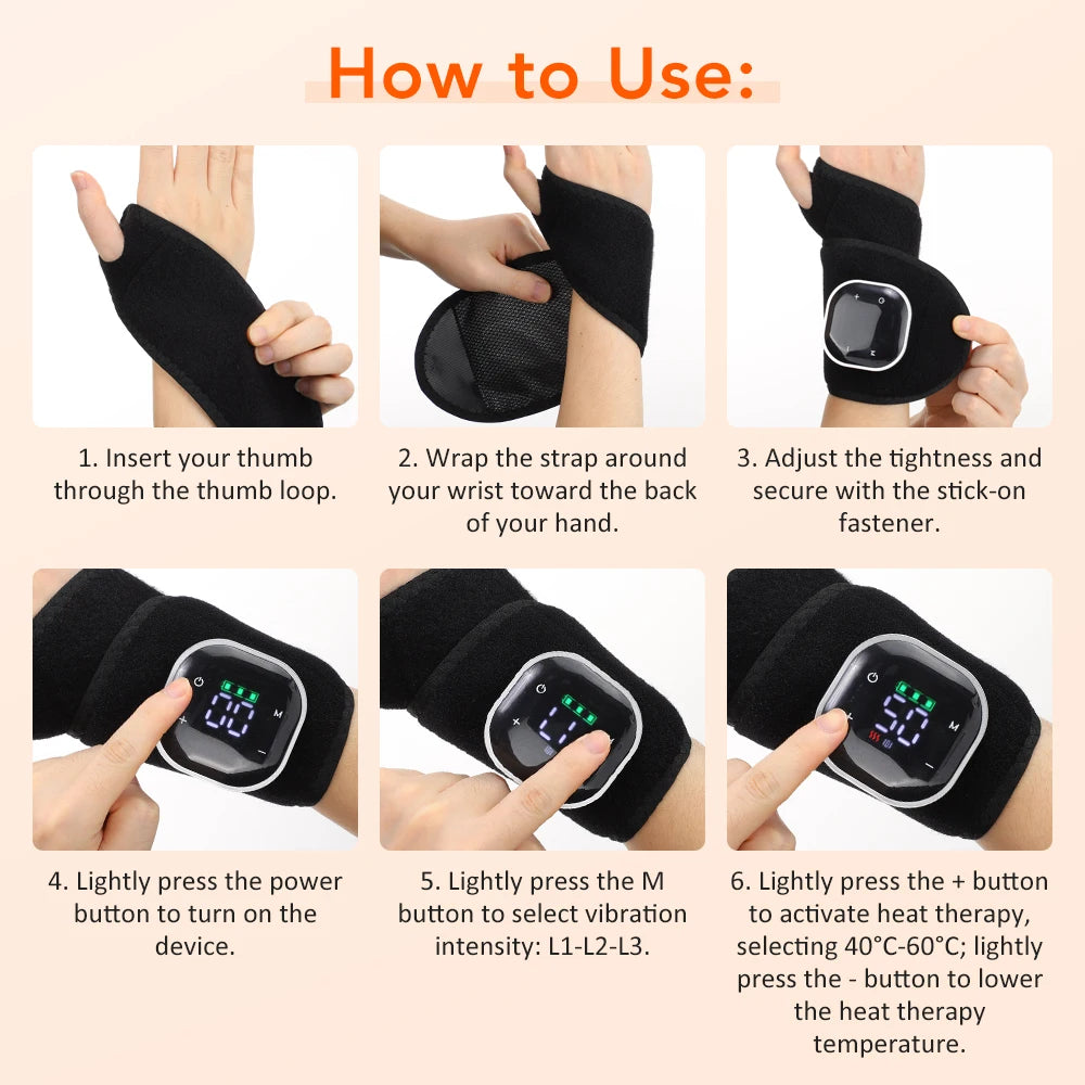 Red Light Therapy Wrist Massager Electric Infrared Heating Pad Vibration Wrap